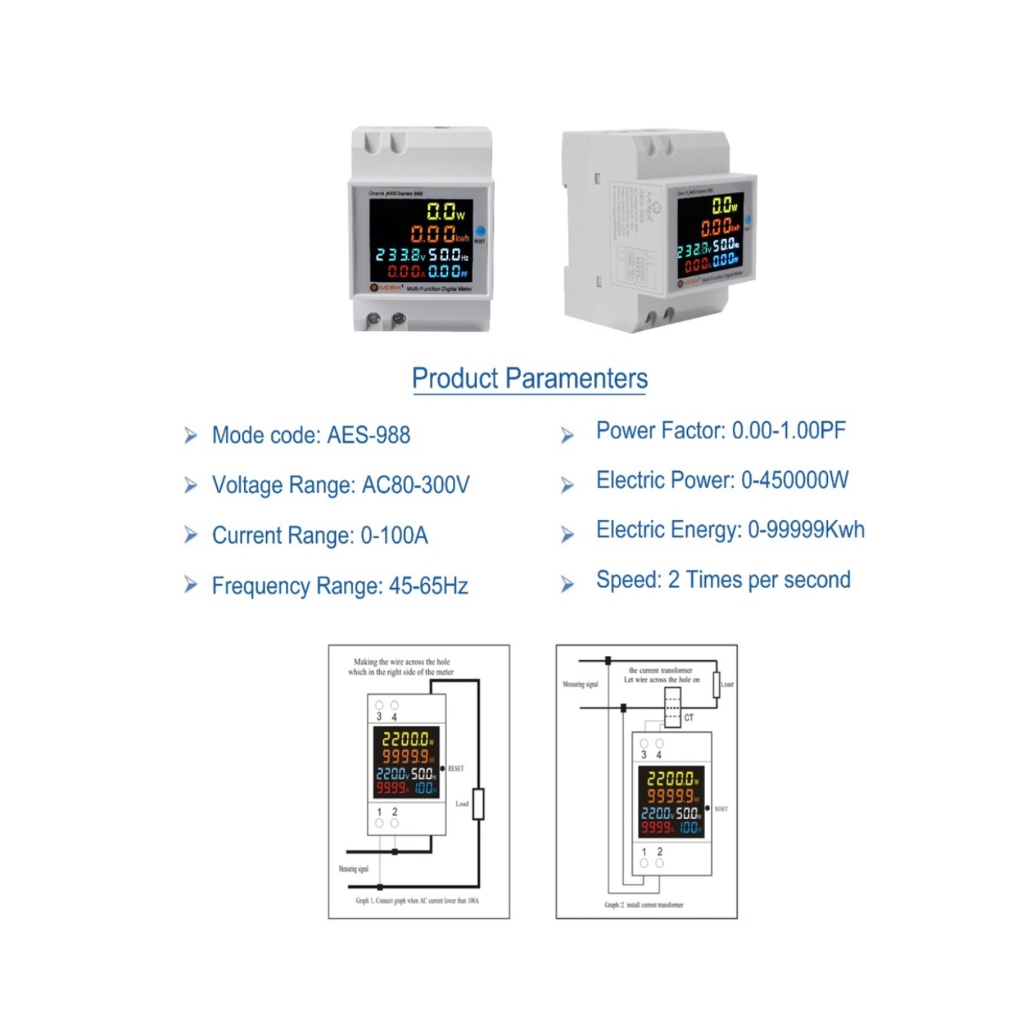 6 in 1 DIN Rail Energy Analyse Meter (Ampere, Volt, kwh, Watt, Hz, PF) - Image 3