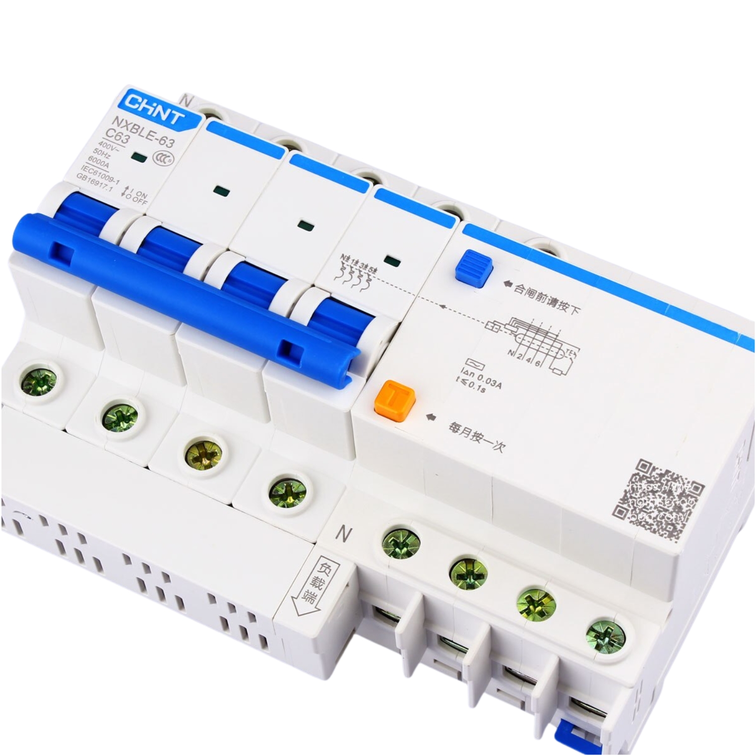 Chint Residual Current Circuit Breaker 4 Pole (NXBLE-63) 30mA (63 Amp) - Image 2